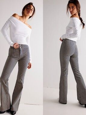 Free People | Jayde Railroad Flare Jeans in Train Car Stripe